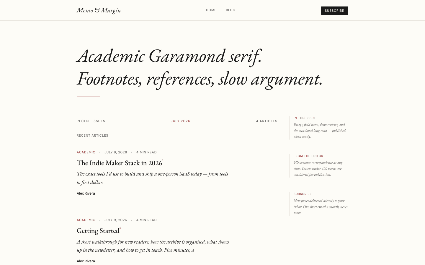 Memo Garamond theme preview