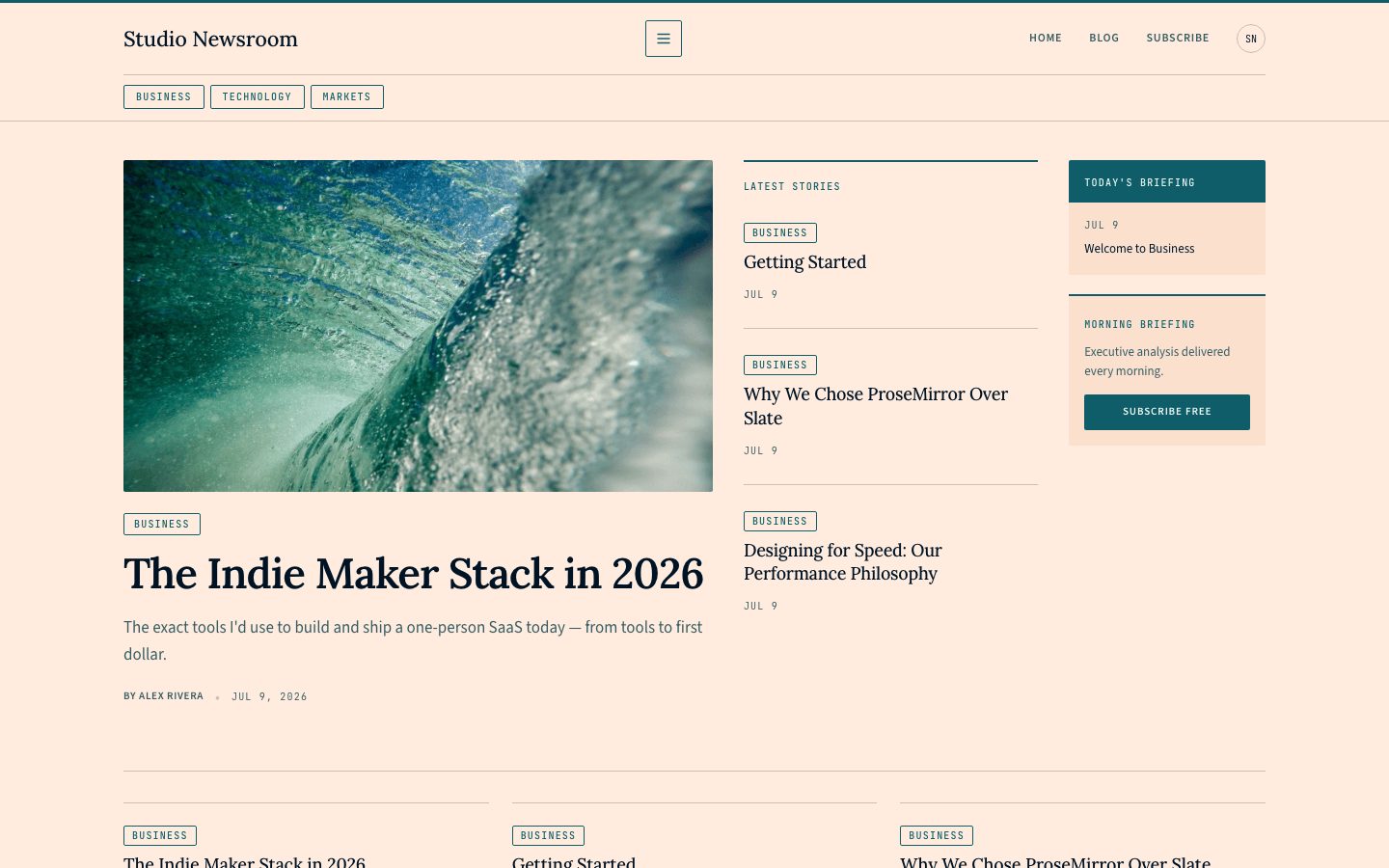 Studio Newsroom theme preview