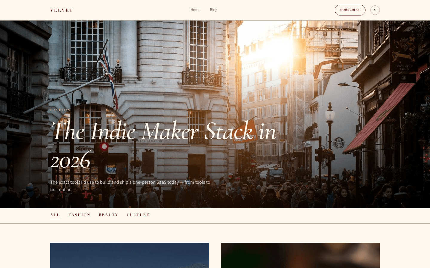 Velvet Editorial theme preview